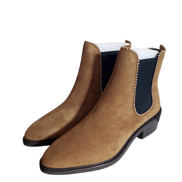 Coach Womens Brown Suede Almond Toe Slip On Stud Booties Ankle Boots Size 10B 6B - Picture 1 of 9